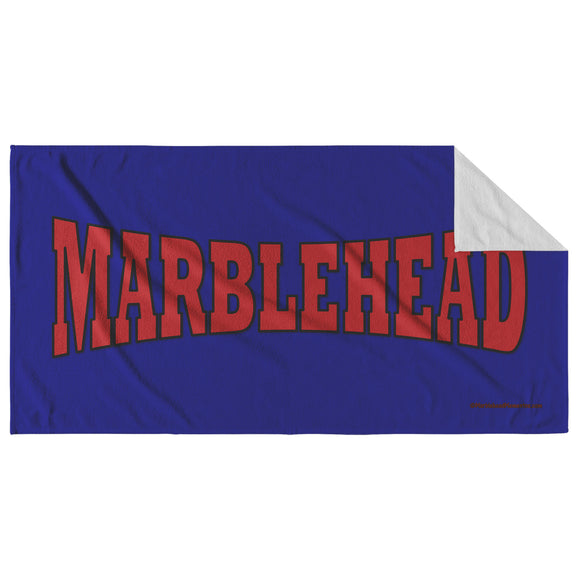 Marblehead Red Blk Curve Beach Towel - dk blue bckgrnd
