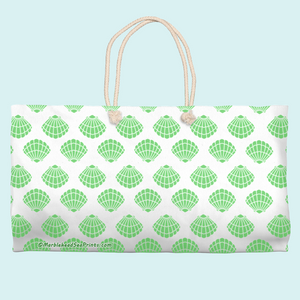 Marblehead SeaPrints Weekender Tote - Scallop Shell Print, Pastel Green, 24" x 13"