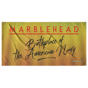 Marblehead - Birthplace of Navy - Beach Towel - Orange-Yellow Bckgrnd