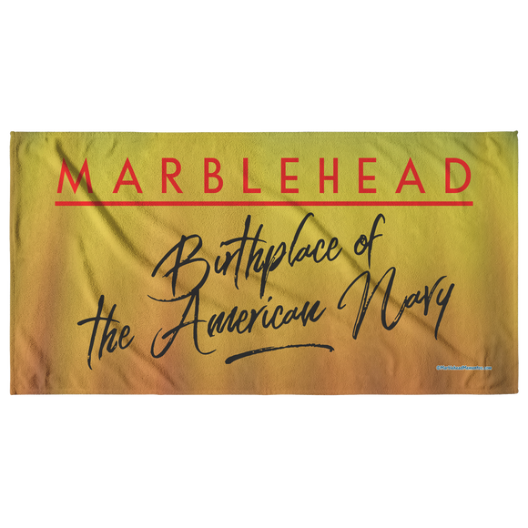 Marblehead - Birthplace of Navy - Beach Towel - Orange-Yellow Bckgrnd