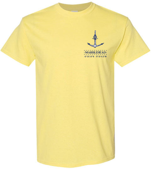 Marblehead Anchor Latitude-Longitude T-Shirt (FRONT LEFT & BACK PRINT) - Gildan