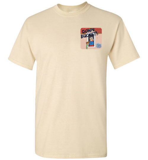 Down Bucket Cartoon T-Shirt (LEFT CHEST -FRONT ONLY PRINT) - Gildan