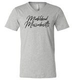 Marblehead Massachusetts - Blk Script T-Shirt - Unisex V-Neck - by Canvas