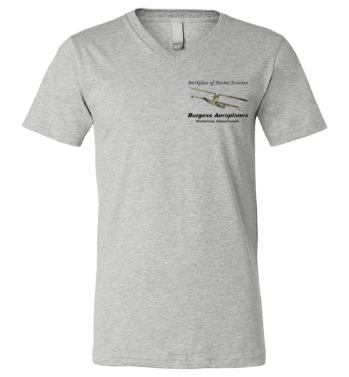 Birthplace of Marine Aviation - Marblehead T-Shirt - (LEFT CHEST - FRONT ONLY PRINT) Unisex V-Neck - by Canvas