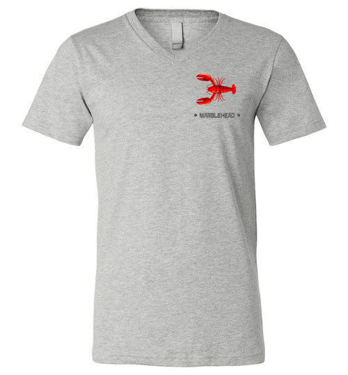 Lobster Marblehead - Unisex V-Neck T-Shirt (FRONT LEFT & BACK PRINT) - by Canvas