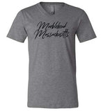 Marblehead Massachusetts - Blk Script T-Shirt - Unisex V-Neck - by Canvas