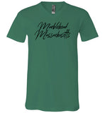 Marblehead Massachusetts - Blk Script T-Shirt - Unisex V-Neck - by Canvas