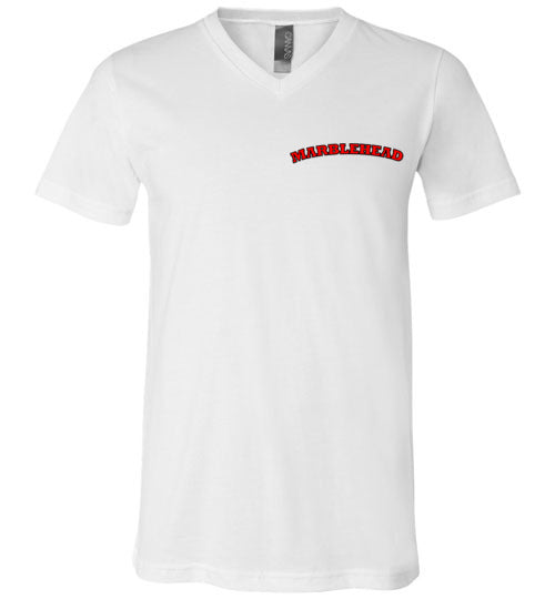 Marblehead - Red/Blk Curve - Unisex V-Neck T-Shirt (LEFT CHEST - FRONT ONLY PRINT) by Canvas