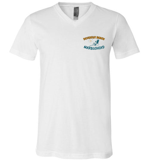 Devereux Beach, Marblehead v1 - Unisex V-Neck T-Shirt (FRONT LEFT & BACK PRINT) by Canvas