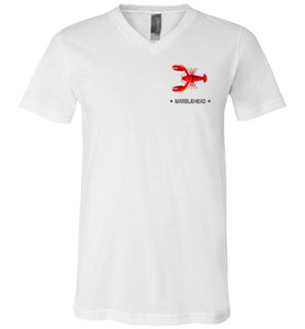 Lobster Marblehead - Unisex V-Neck T-Shirt (FRONT LEFT & BACK PRINT) - by Canvas