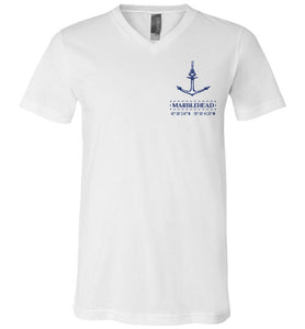 Marblehead Anchor Latitude-Longitude - Unisex V-Neck T-Shirt (FRONT LEFT & BACK PRINT) - by Canvas