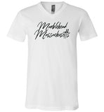 Marblehead Massachusetts - Blk Script T-Shirt - Unisex V-Neck - by Canvas