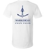 Marblehead Anchor Latitude-Longitude - Unisex V-Neck T-Shirt (FRONT LEFT & BACK PRINT) - by Canvas