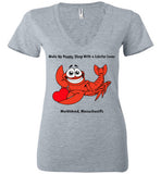 Wake Up Happy, Sleep With a Lobster Lover, Marblehead - Ladies Fitted V-Neck T-Shirt - by Bella