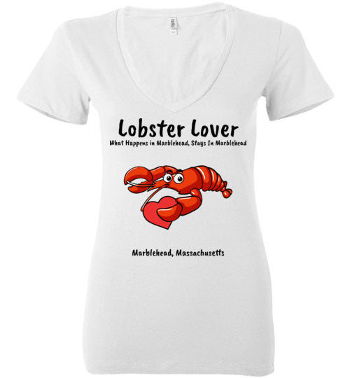 Lobster Lover- What Happens in Marblehead, Stays in Marblehead - Ladies Fitted V-Neck T-Shirt - by Bella