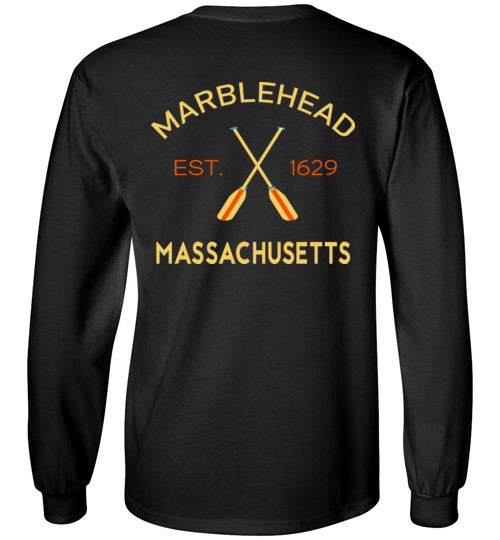 Marblehead, Est. 1629 with Oars - Long Sleeve T-Shirt (FRONT LEFT & BACK PRINT) - Gildan