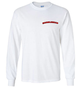 Marblehead - Red/Blk Curve - Long Sleeve T-Shirt (LEFT CHEST - FRONT ONLY PRINT) - Gildan