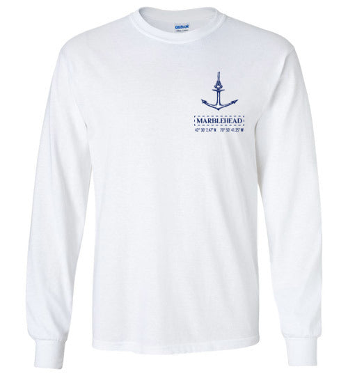 Marblehead Anchor Latitude-Longitude - Long Sleeve T-Shirt (FRONT LEFT & BACK PRINT) - Gildan