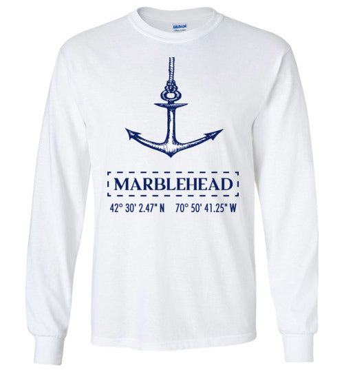 Marblehead Anchor Latitude-Longitude Long Sleeve T-Shirt - Gildan