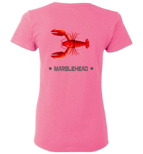Lobster Marblehead - Ladies T-Shirt (FRONT LEFT & BACK PRINT) - Gildan