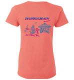 Devereux Beach, Marblehead v4 - Ladies T-Shirt (FRONT LEFT & BACK PRINT) - Gildan