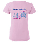 Devereux Beach, Marblehead v4 - Ladies T-Shirt (FRONT LEFT & BACK PRINT) - Gildan