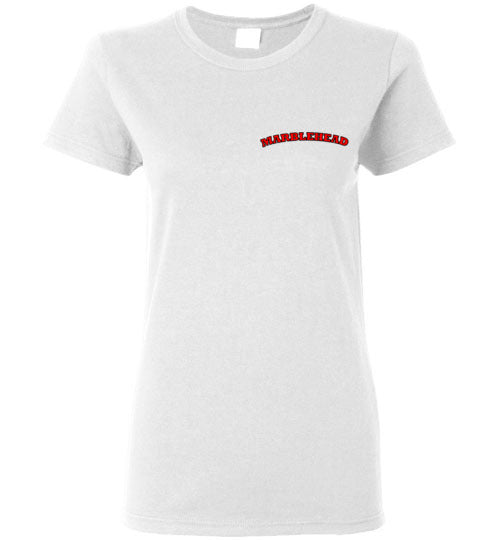 Marblehead - Red/Blk Curve - Ladies T-Shirt (LEFT CHEST - FRONT ONLY PRINT) - Gildan