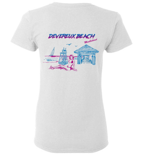 Devereux Beach, Marblehead v4 - Ladies T-Shirt (FRONT LEFT & BACK PRINT) - Gildan