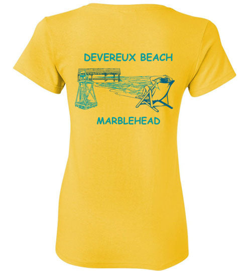 Devereux Beach, Marblehead v3 - Ladies T-Shirt (FRONT LEFT & BACK PRINT Gildan
