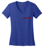 Marblehead - Red/Blk Curve - Ladies V-Neck T-Shirt (LEFT CHEST - FRONT ONLY PRINT) by District