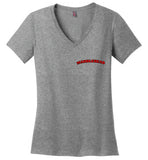 Marblehead - Red/Blk Curve - Ladies V-Neck T-Shirt (LEFT CHEST - FRONT ONLY PRINT) by District