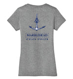 Marblehead Anchor Latitude-Longitude - Ladies V-Neck T-Shirt (FRONT LEFT & BACK PRINT) - by District