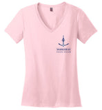 Marblehead Anchor Latitude-Longitude - Ladies V-Neck T-Shirt (FRONT LEFT & BACK PRINT) - by District