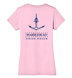 Marblehead Anchor Latitude-Longitude - Ladies V-Neck T-Shirt (FRONT LEFT & BACK PRINT) - by District