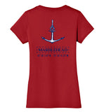 Marblehead Anchor Latitude-Longitude - Ladies V-Neck T-Shirt (FRONT LEFT & BACK PRINT) - by District