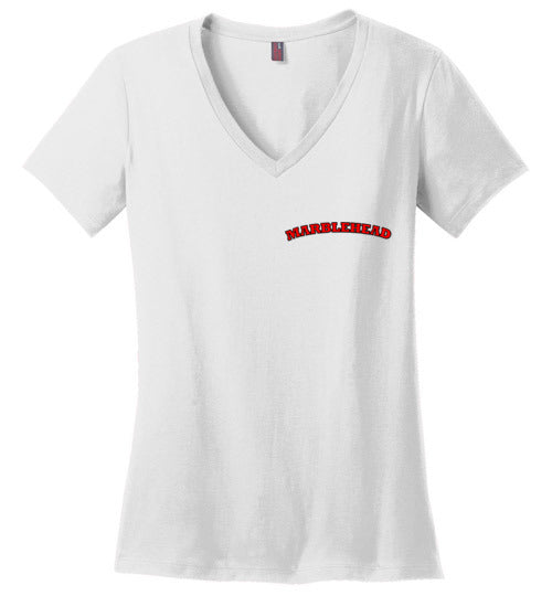 Marblehead - Red/Blk Curve - Ladies V-Neck T-Shirt (LEFT CHEST - FRONT ONLY PRINT) by District