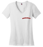 Marblehead - Red/Blk Curve - Ladies V-Neck T-Shirt (LEFT CHEST - FRONT ONLY PRINT) by District