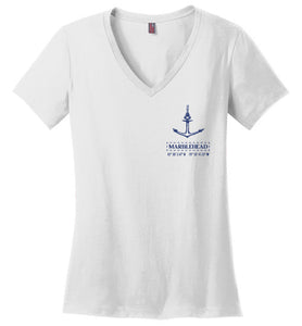 Marblehead Anchor Latitude-Longitude - Ladies V-Neck T-Shirt (FRONT LEFT & BACK PRINT) - by District