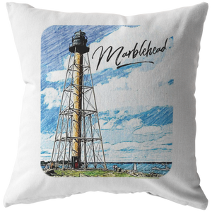 Marblehead Lighthouse Color Sketch Pillow