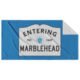 Entering Marblehead Sign - Beach Towel - Blue Bckgrnd