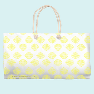 Marblehead SeaPrints Weekender Tote - Scallop Shell Print, Pastel Yellow, 24" x 13"