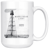 Marblehead - Lighthouse Sketch b&w lat-lon Mug v3