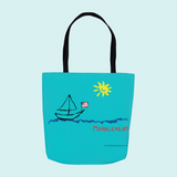 Marblehead, Sailboat and Sun Sketch - Tote Bag