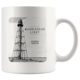 Marblehead - Lighthouse Sketch b&w lat-lon Mug v3
