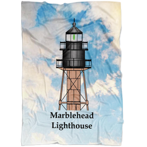 Marblehead Lighthouse Top - Clouds - Fleece Blanket