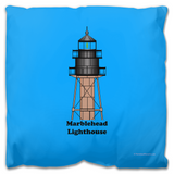 Marblehead Lighthouse Top, Blue Bckgrnd - Outdoor Pillow