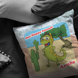 ARUBA Iguana Cactus Cartoon - Pillow - Sand Bckgrnd - Special Limited Time Discount! 20% OFF will be automatically deducted at checkout.