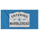 Entering Marblehead Sign - Beach Towel - Blue Bckgrnd