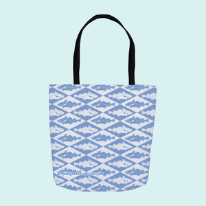 Marblehead SeaPrints Tote Bag - Codfish Print - Pastel Blue