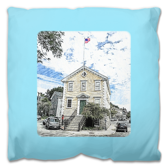 Old Town House Color Sketch, Blue Bckgrnd - Outdoor Pillow